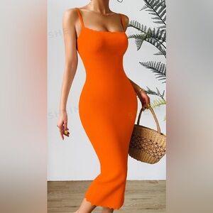 SHEIN NWOT Neon Orange MIDI dress